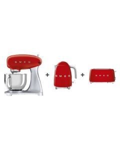 Smeg Bundle Offer Stand Mixer + Kettle + 4 Slice toaster, Red